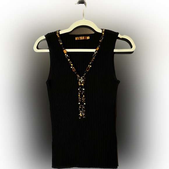 🌟HP Belldini Rib Knit Amber Topaz Jewel Gold Zipper Tank | Black | Size PXL - Picture 1 of 6